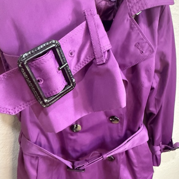 LONDON FOG Trench Coat Purple Grape Jacket With Hoodie & Belt Women Size PM - Picture 2 of 10